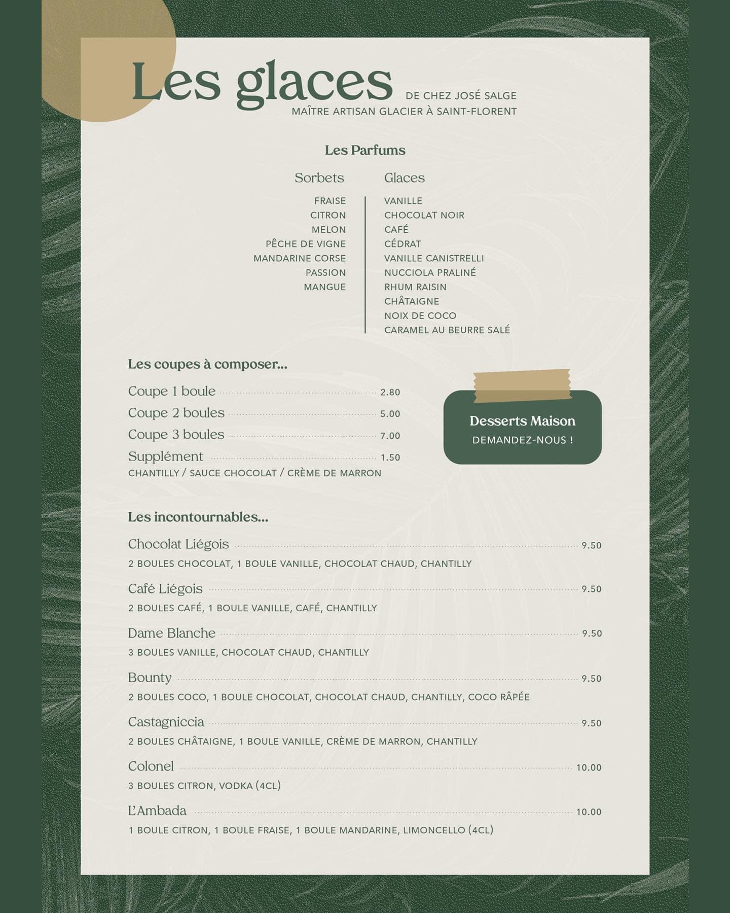 menu glaces